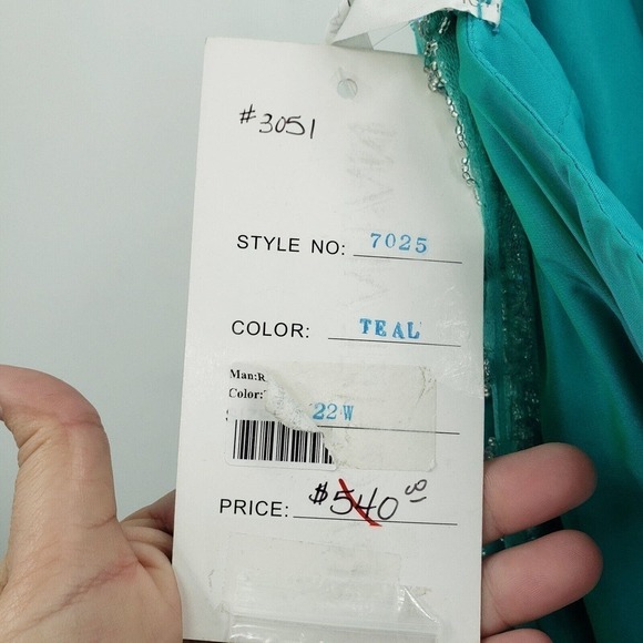 Rachel Allan 22w Prom Dress Teal Beaded Sequin Cap Sleeve Mesh Layered Maxi Long - Picture 8 of 16